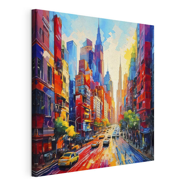 Canvas Schilderijen Stadsstraat met auto's en gebouwen
