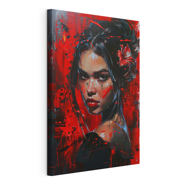 Schilderij van een vrouw met rode verf Canvas Schilderijen Schilderij van een vrouw met rode verf