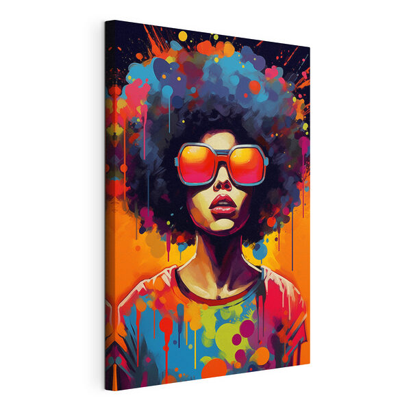 Vrouw met grote afro die zonnebril draagt Canvas Schilderijen Vrouw met grote afro die zonnebril draagt