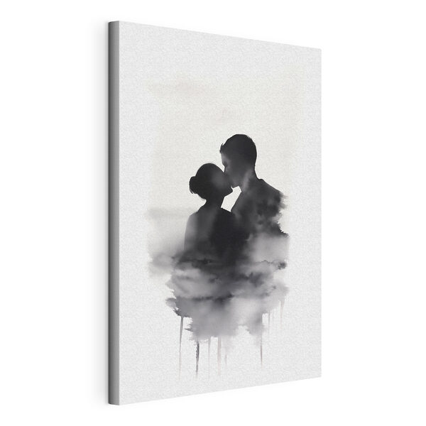 Man en vrouw kussen in de wolken Canvas Schilderijen Man en vrouw kussen in de wolken