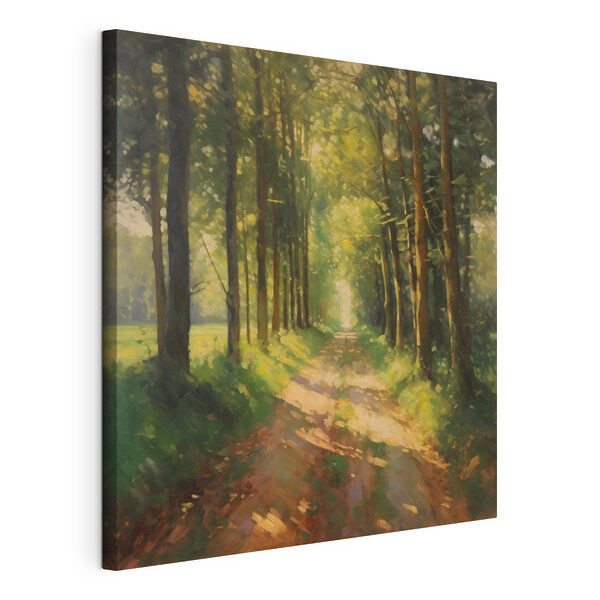 Canvas Schilderijen Zandweg door een bos