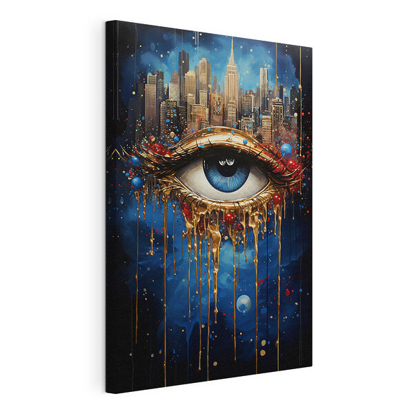 Mysterieus oog met stadsreflectie Canvas Schilderijen Mysterieus oog met stadsreflectie