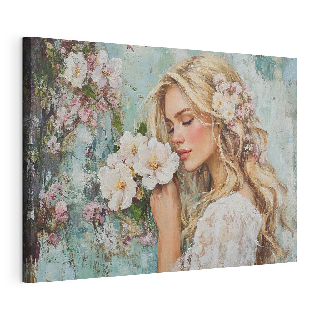 Painting of a woman smelling flowers