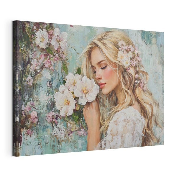 Painting of a woman smelling flowers
