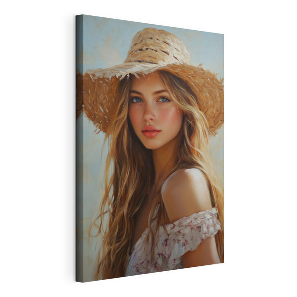 Vrouw met strohoed Canvas Schilderijen Vrouw met strohoed