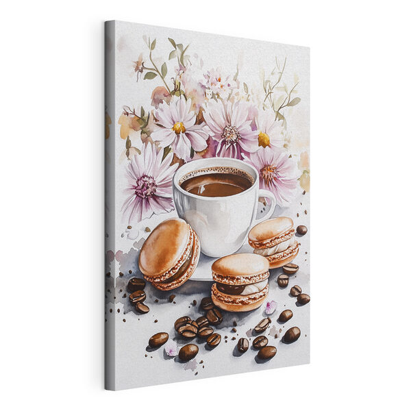 Aquarel van een kop koffie met koekjes Canvas Schilderijen Aquarel van een kop koffie met koekjes