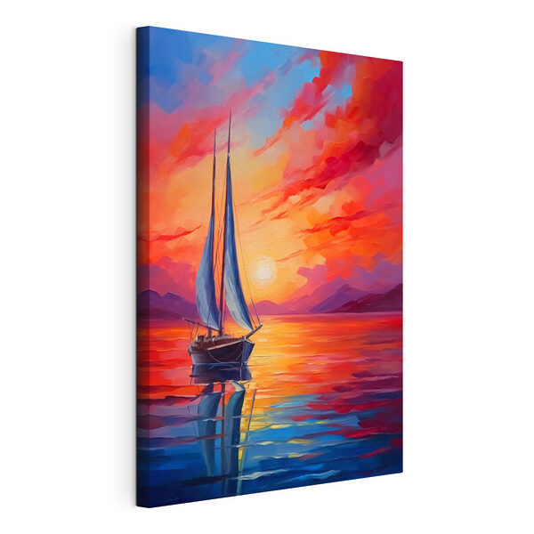 Schilderij van een zeilboot in het water Canvas Schilderijen Schilderij van een zeilboot in het water
