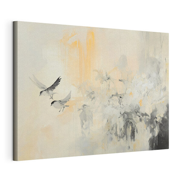 Canvas Schilderijen Schilderij van vogels vliegend in de lucht