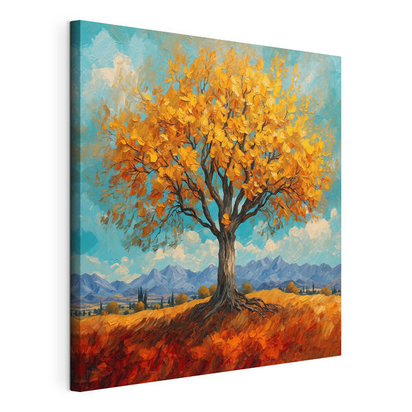Canvas Schilderijen Schilderij van een boom met gele bladeren
