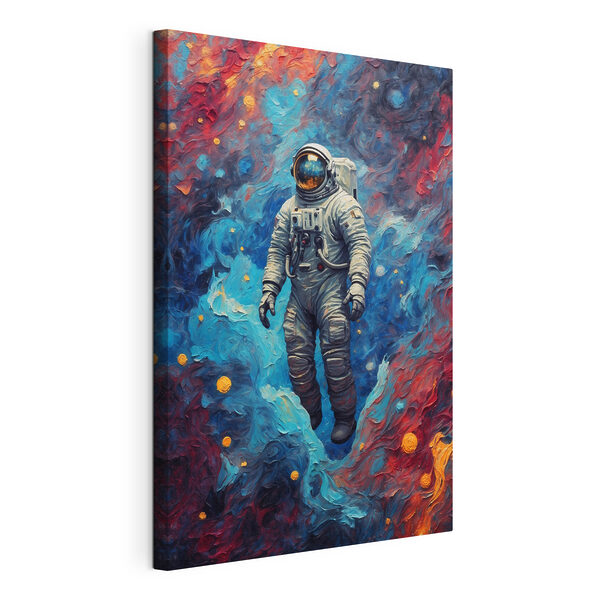 Canvas Schilderijen Een astronaut in de ruimte met kleurrijke achtergrond