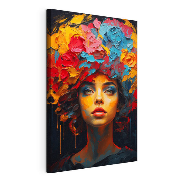 Vrouw met kleurrijke bloemen op haar hoofd Canvas Schilderijen Vrouw met kleurrijke bloemen op haar hoofd
