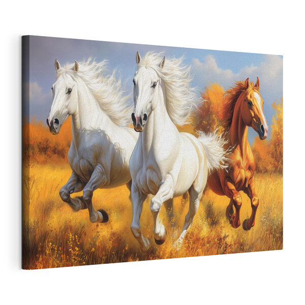 Groep paarden in een weiland Canvas Schilderijen Groep paarden in een weiland