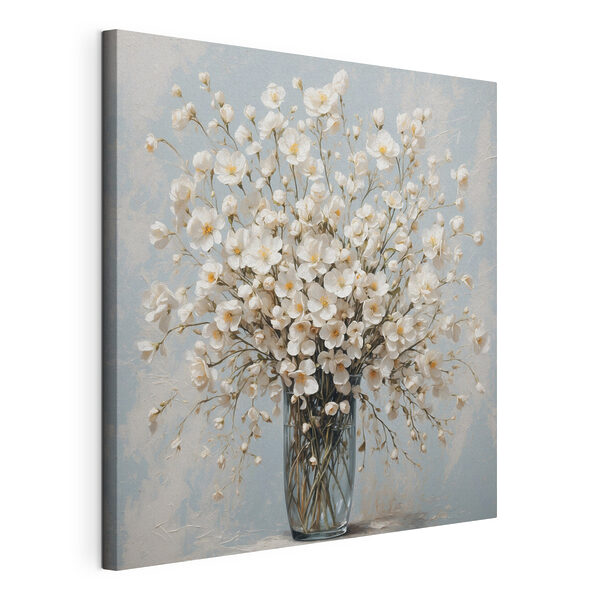 Canvas Schilderijen Vaas met witte bloemen