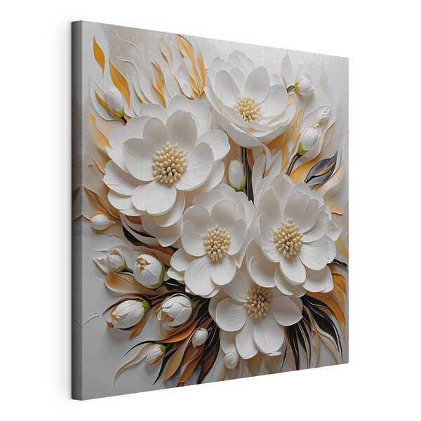 Canvas Schilderijen Witte bloemen en bladeren
