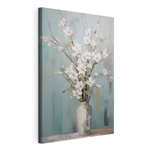 Schilderij van een vaas met witte bloemen Canvas Schilderijen Schilderij van een vaas met witte bloemen