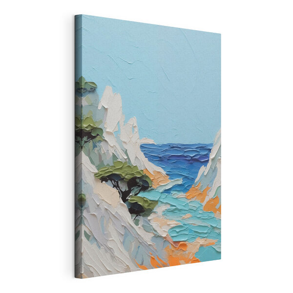 Canvas Schilderijen Schilderij van een strand en bomen