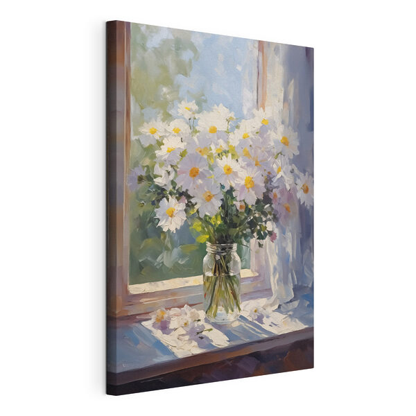 Canvas Schilderijen Schilderij van bloemen in een glazen pot
