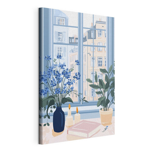 Window with flowers and candles