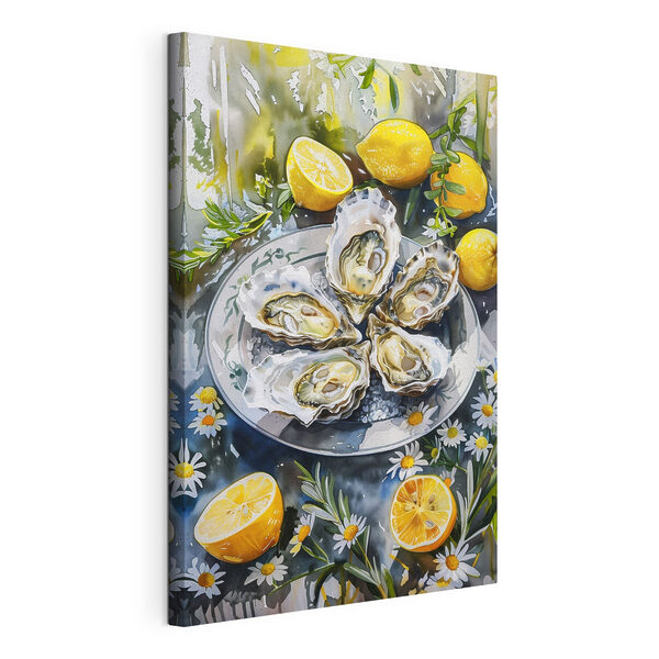 Canvas Schilderijen Canvas Schilderijen Bord oesters en citroenen (Artikelnummer: s39710)