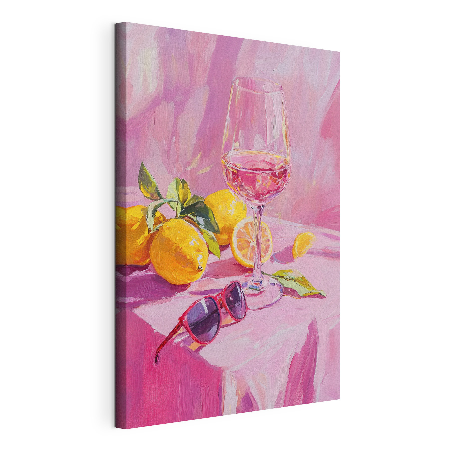 Glass of wine next to lemons and sunglasses Glass of wine next to lemons and sunglasses