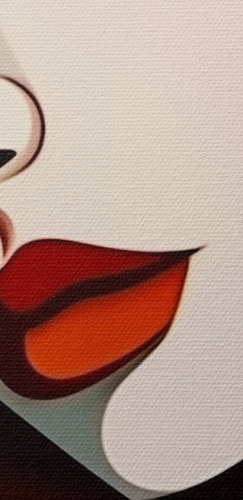 Woman's face with red lips and black hair