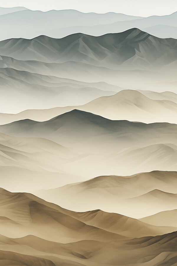 Landscape of mountains and fog