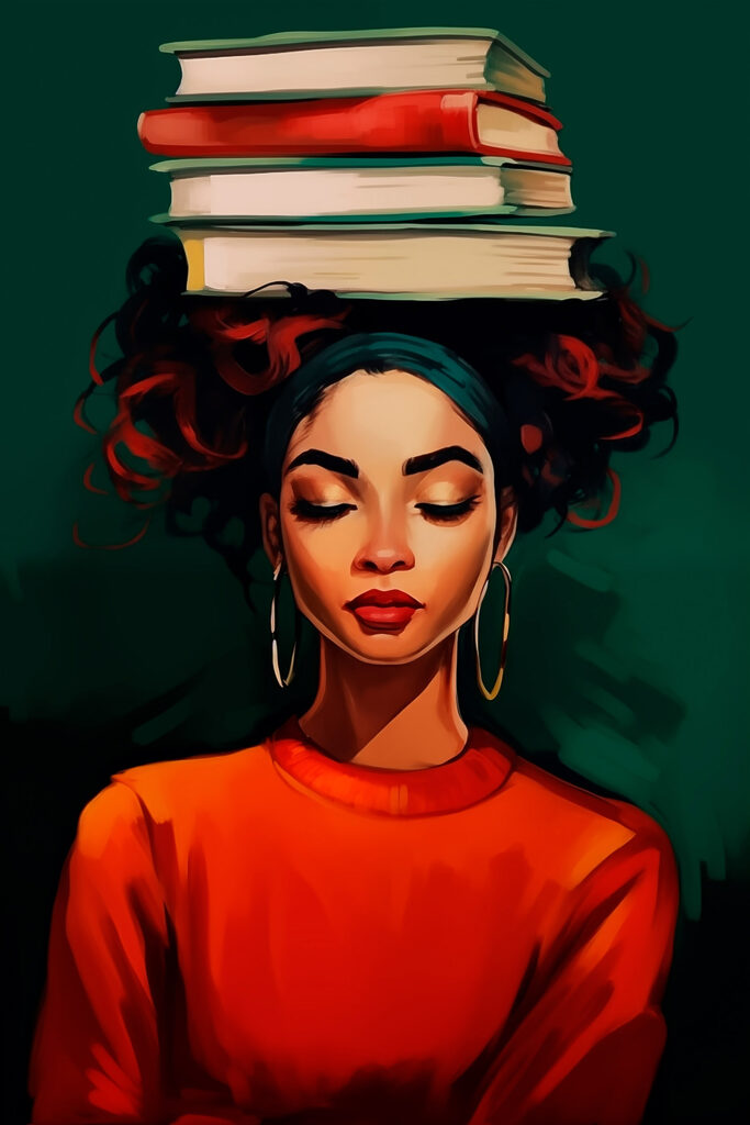 Woman with books on her head