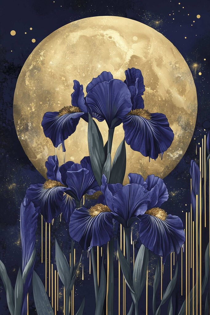 Painting of flowers and a moon Painting of flowers and a moon