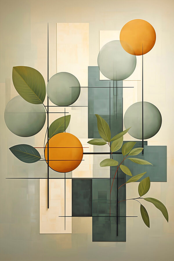 Art piece with leaves and circles
