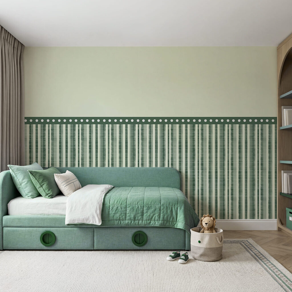 Groen-wit gestreept behang
