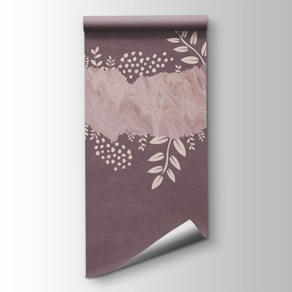 Purple and white background with leaves and flowers