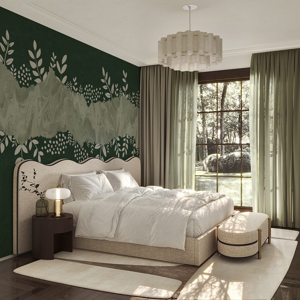 Groene en witte achtergrond met witte bladeren en bloemen