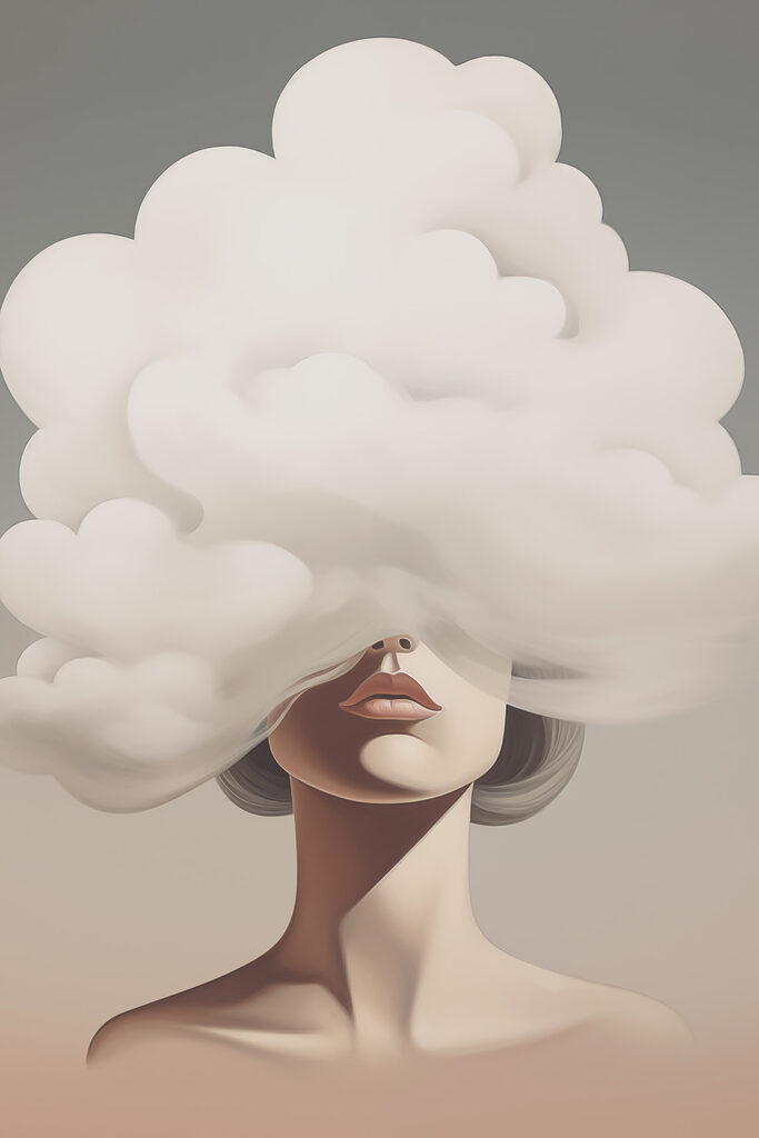 Woman with a cloud covering her face