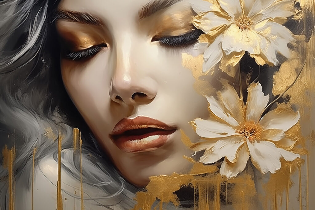 - Ethereal beauty with floral accents