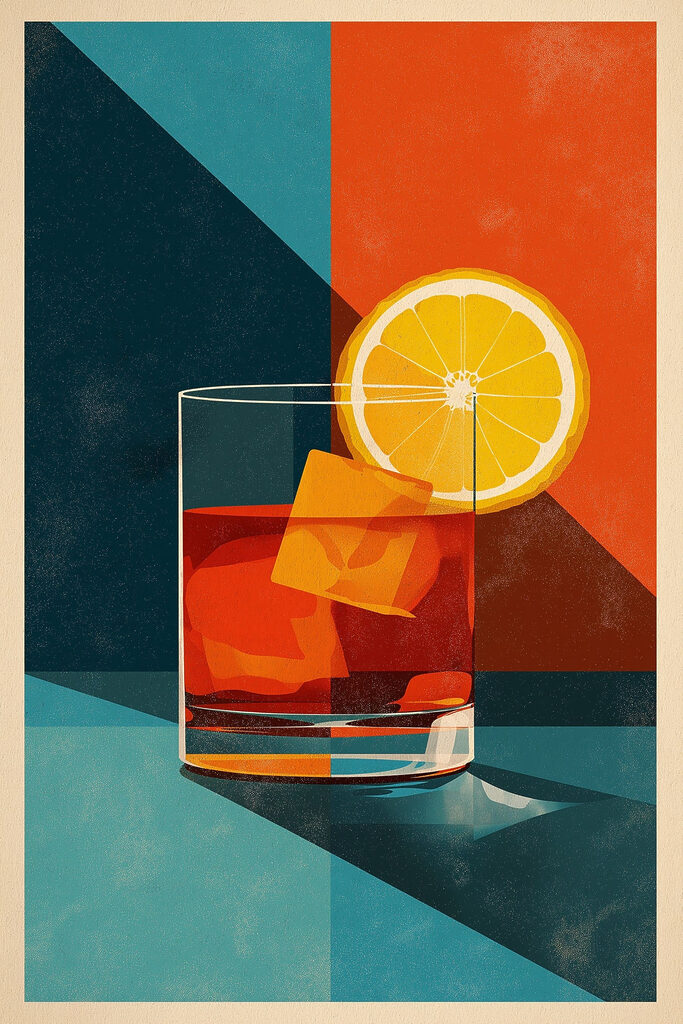 Glass of alcohol with ice and a slice of lemon
