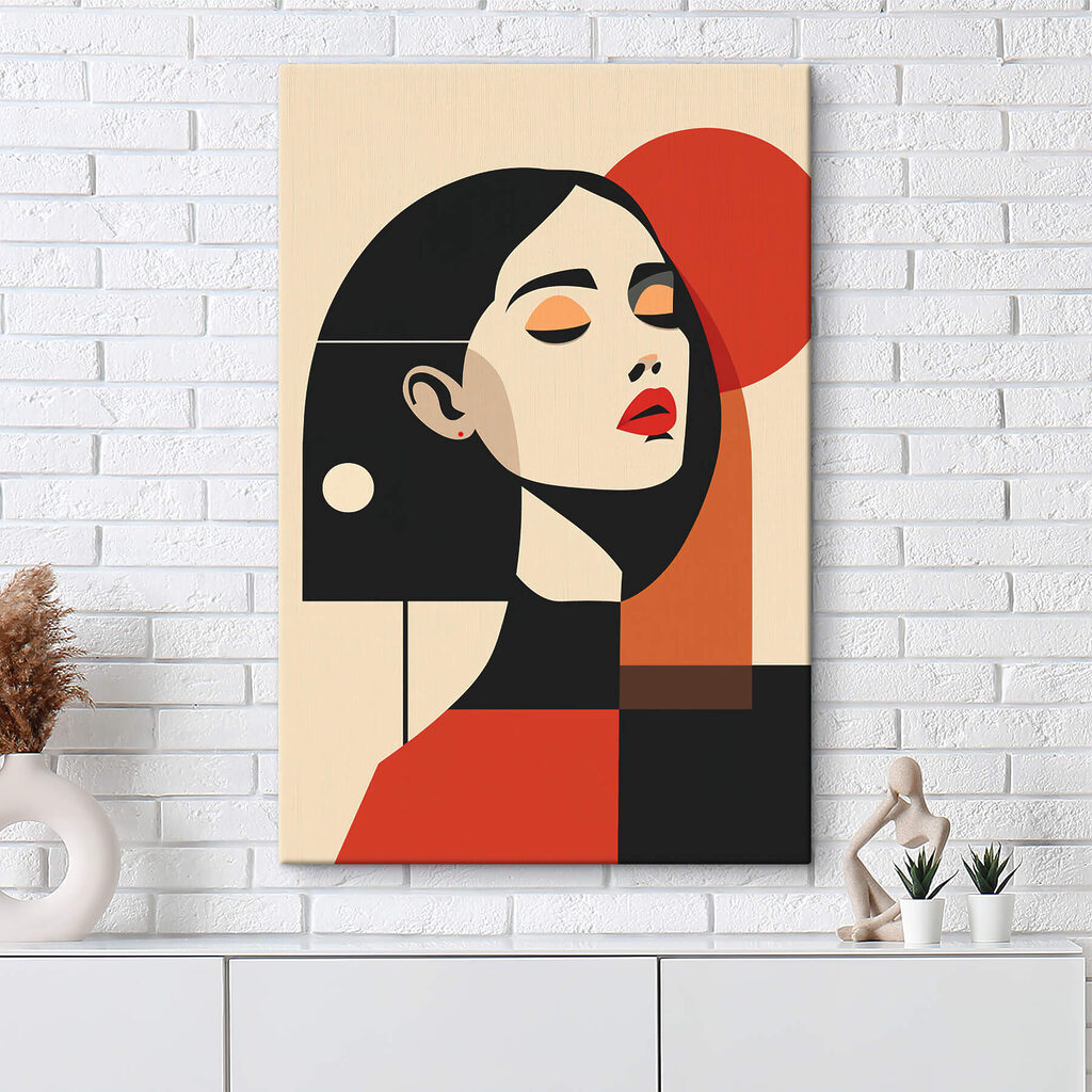 Woman with black hair and red lips