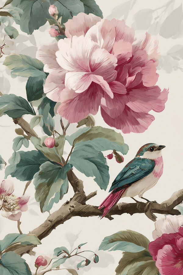 Bird on a branch with flowers