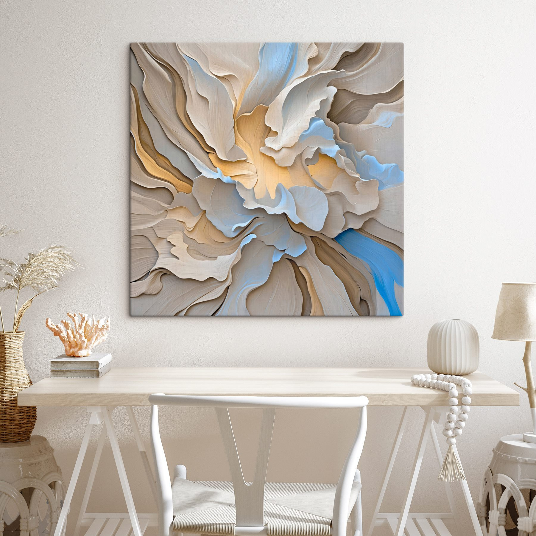 Soft waves of cream and blue hues