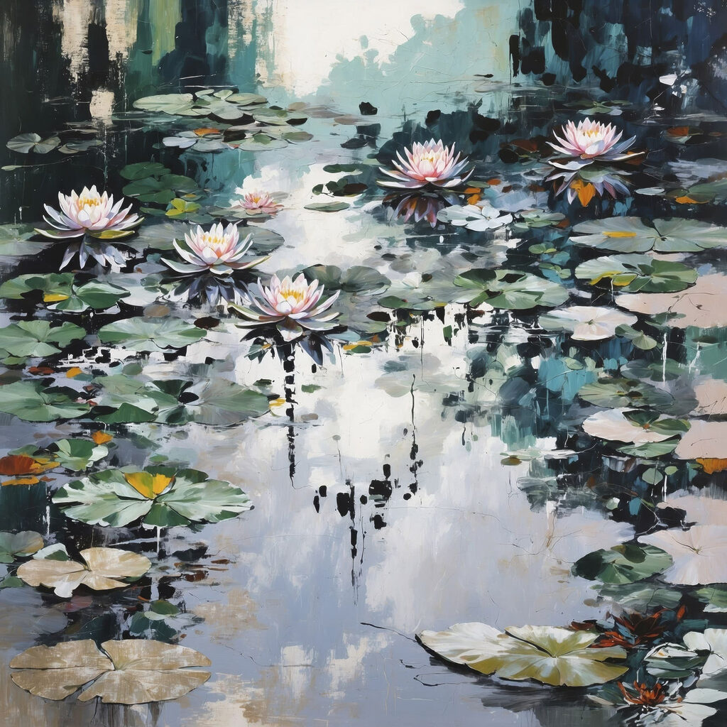Painting of lily pads and flowers Painting of lily pads and flowers