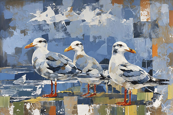 Group of birds standing on a rock