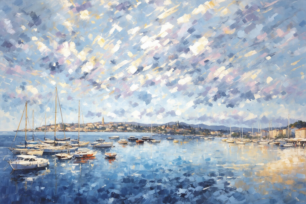 Painting of boats on water Painting of boats on water