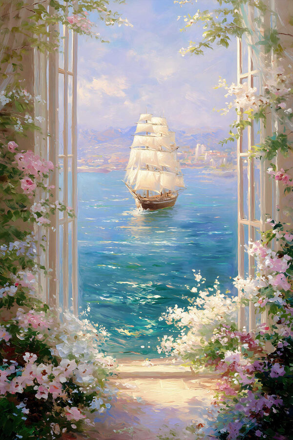 Painting of a ship in the water Painting of a ship in the water