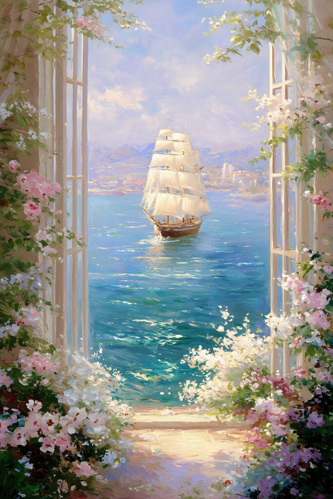 Painting of a ship in the water Painting of a ship in the water