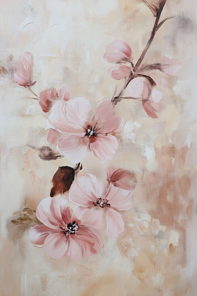 Painting of flowers on a branch