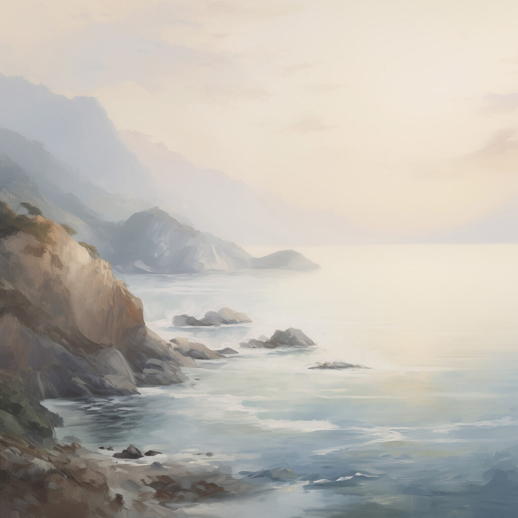 Painting of a rocky beach