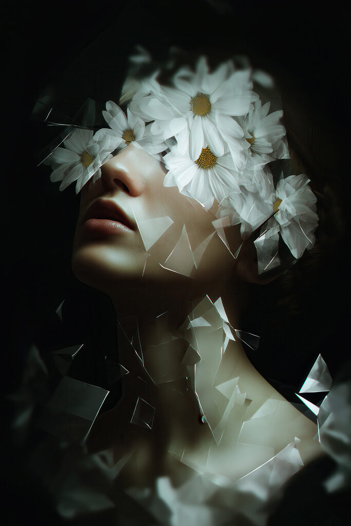 Woman with flowers on her face
