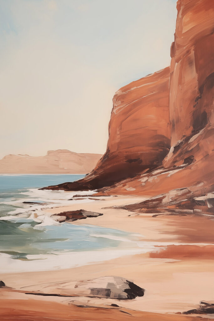 Painting of a beach and cliffs Painting of a beach and cliffs