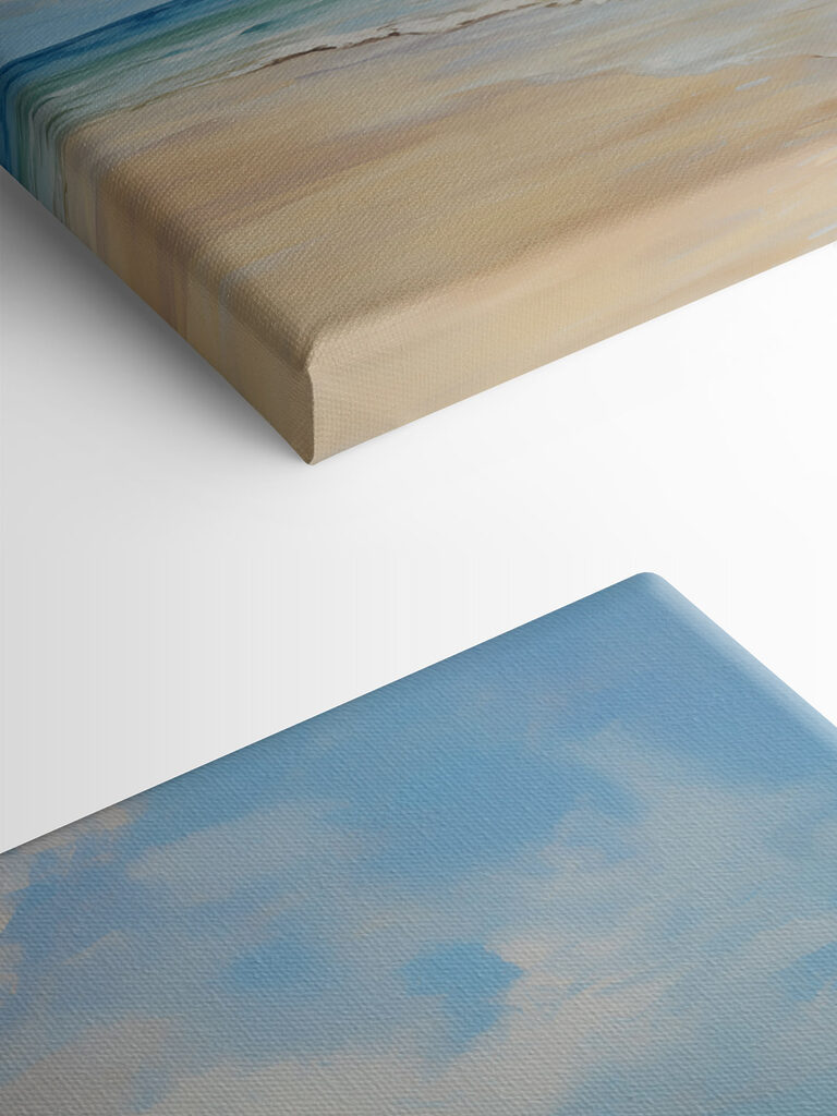 Painting of a beach and ocean