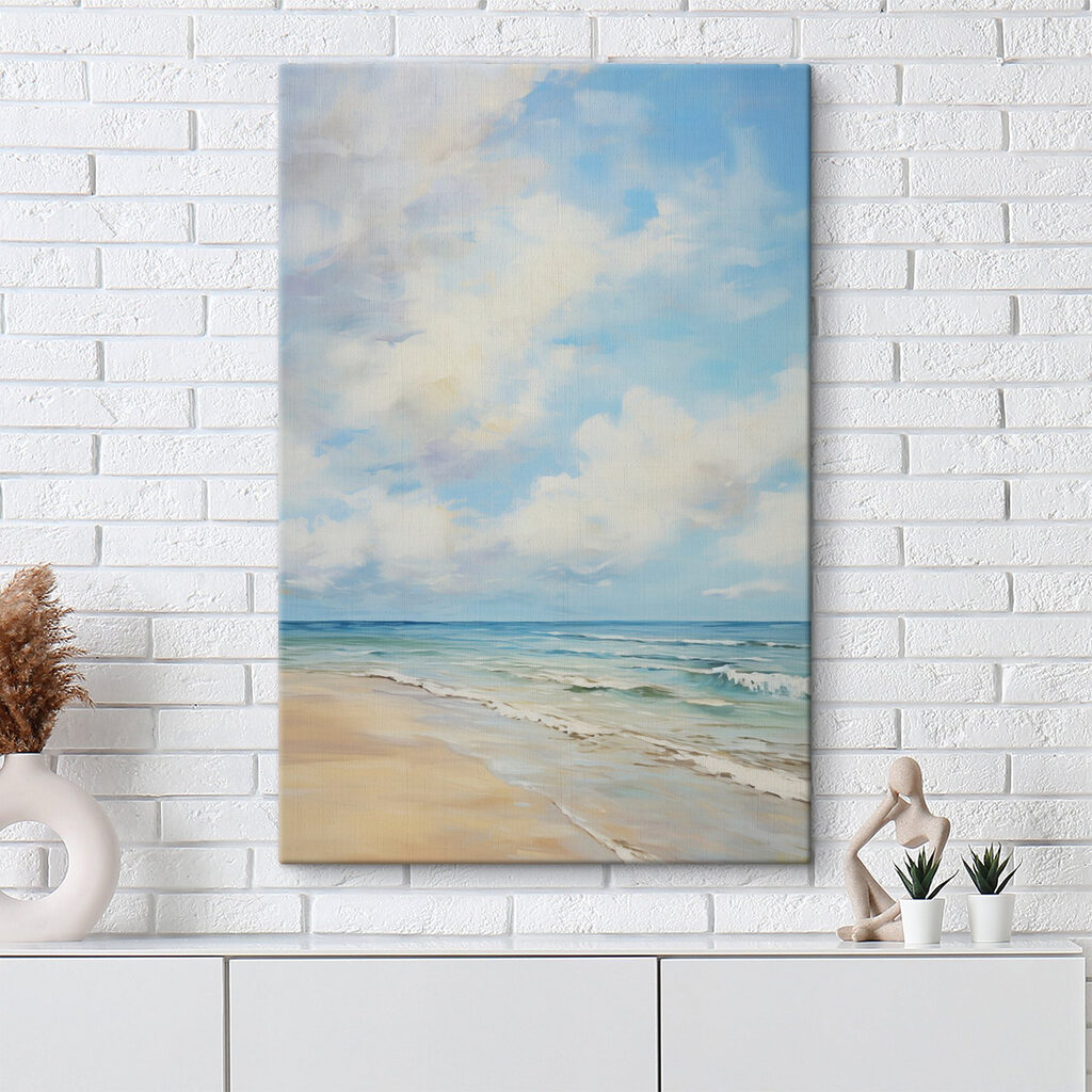 Painting of a beach and ocean