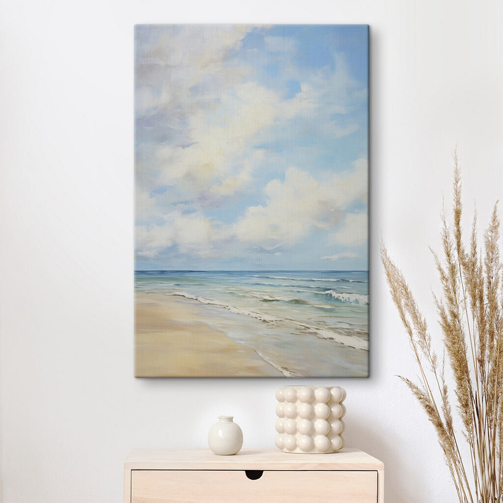 Painting of a beach and ocean